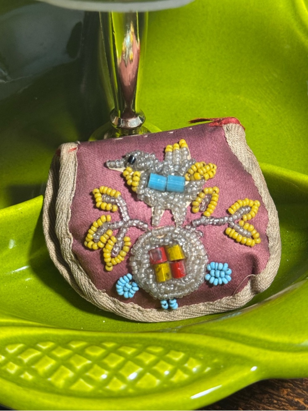 Antique Beaded Bird Native American Niagara Falls Souvenir PIN Cushion